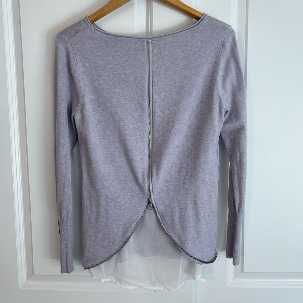 Mint Velvet pale purple Love Me Tender zipper back layered look sweater 12